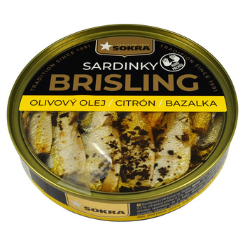 Sardinky Brisling v olivovém oleji s citrónem a bazalkou 120g SOKRA